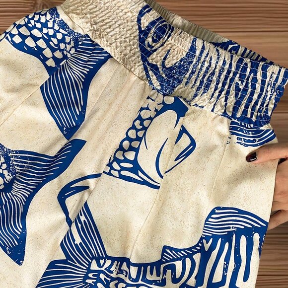 Apricot Casual Women's Vacation Wide Leg Pants with Fish Print Waistband - Picture 6 of 6